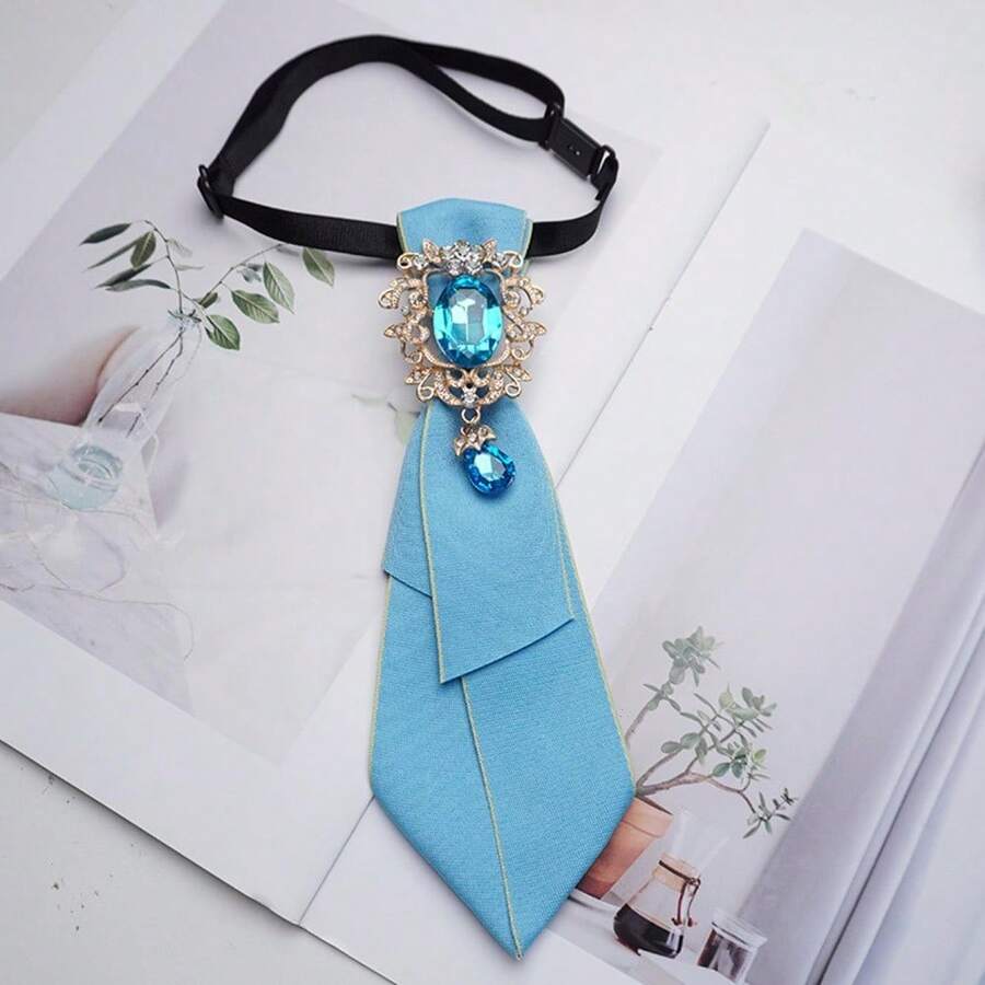 Bow Tie Women's Bow Bow Brooch Shirt Collar Decoration College Style British Korean Versatile Ribbon Collar Flower Tie - 藍色藍鑽 - 查看 1