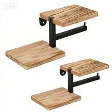 1/2pcs Wall Mounted Wooden Toilet Paper Holder, 2-In-1 Tissue Storage Rack, Rustic Farmhouse Style Organizer For Bathroom & Kitchen - 2 Pcs - View 1