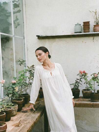 Offvia Lente/herfst dames prinsessenstijl, zoete lange mouwen effen nachtkleding, kan buiten gedragen worden, herfst, winter