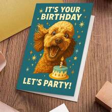 1张趣味生日贺卡，可爱贵宾犬与生日蛋糕图案，写着“生日快乐，一起庆祝吧！”，附赠信封，是送给爱狗人士的完美礼物。 - 13*18 - 查看 8