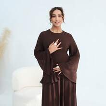 1Pcs Women's New Pure And Alluring High-End Round Neck Slim Fit Long Sleeve Dress - 咖啡棕 - 查看 2