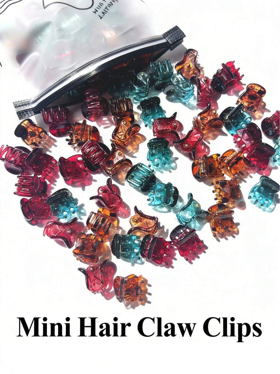 20pcs Brown + Burgundy + Green Mini Hair Clips, Suitable For Designing Women's Hairstyles, Strong Grip For Bangs And Multi-Function Clips Summer Hair Accessories Beach Claw Clips Vacay Hair Claws - Multicolor - View 1