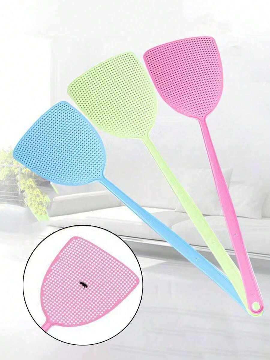 5pcs/3pcs/1pc Random Color Plastic Fly Swatter, Pest Swatter, Insect Swatter, Lightweight And Practical, Suitable For Home Use, Ideal For Repelling Mosquitoes And Flies In Summer. Long Handle, Soft And Flexible, Perfect Choice For Pest Control. Basic School Supplies, Back To School Season, Home Decor, Women's Gift, Men's Gift, Family Gift