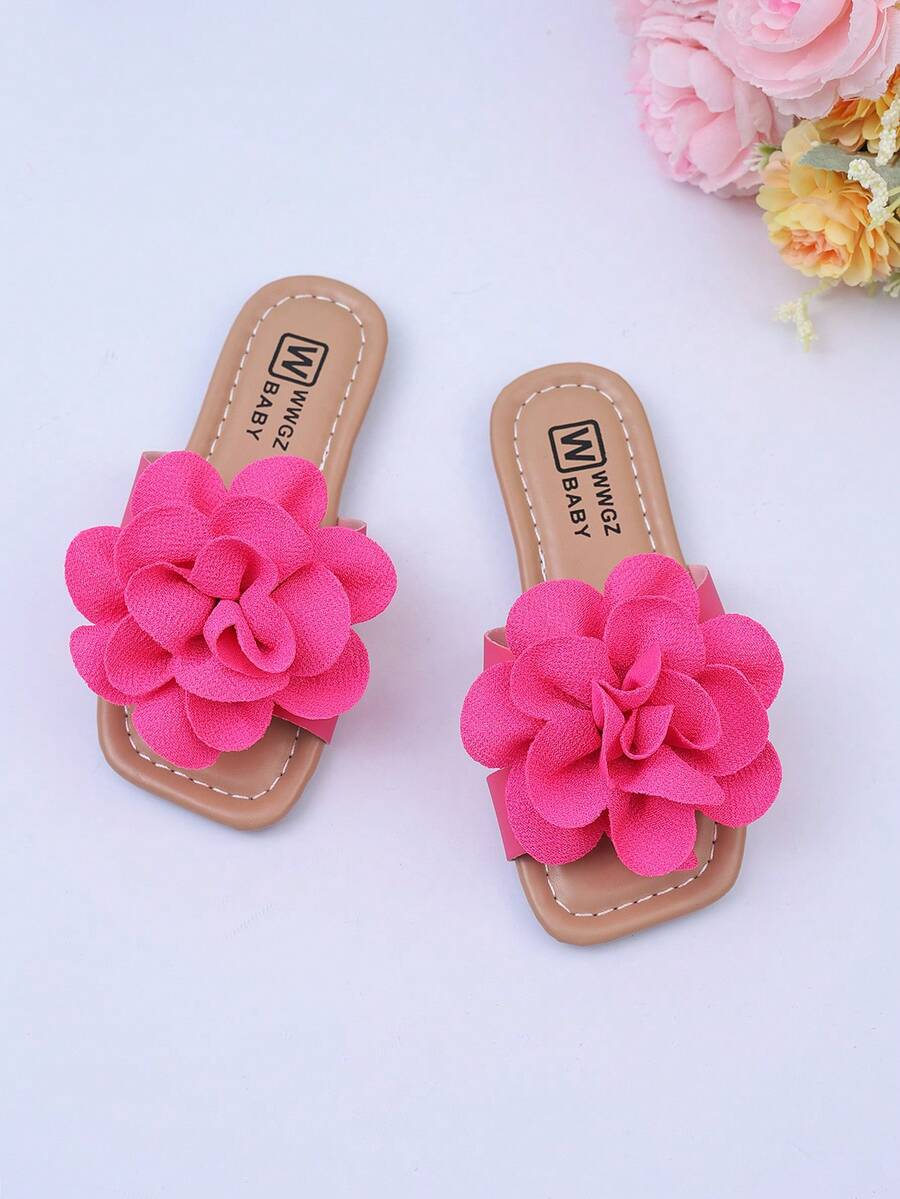 1 Pair Girls Floral Pattern Soft Nappa PU Leather Slippers, Suitable For Comfortable Summer Wear