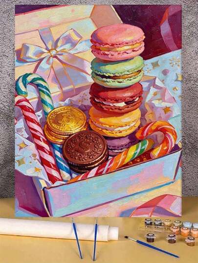 Colorful Macaron Candy Gift Box DIY Oil Painting By Numbers Canvas Painting Crafts Adult Home Decoration 40x50cm/16x20inch Holiday Gifts