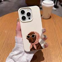 1 pieza Funda de teléfono de material TPU con estampado de perro con gafas de moda, cuadrada, compatible con iPhone 17 Pro Max/17/16 Pro Max/15/13/12/11, S20 FE/A15/S24/A55, Note 11/Note 12/Note 13 Pro, cobertura completa, protección suave anti-caídas - Blanco - Ver 4
