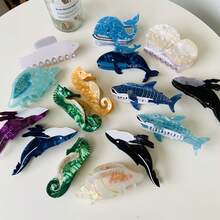 1pc Ocean Series Acrylic Printed Claw Clip With Small Fish, Turtle, Lobster, Hair Claw, Vacation Style Unique Niche Hair Clip - Multicolor - View 5