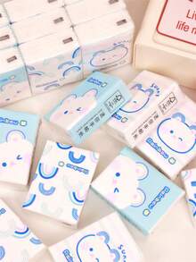 9包白色泰迪熊印花柔软面巾纸，可爱卡通学生女生便携式手帕，纯白餐巾纸，无香型亲肤湿巾 - 白色小熊9包 - 查看 5