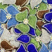 3pcs/Pack Full Rhinestone Triple Petal Flower DIY Hand Sewing Rhinestone Flower For Shoes, Hats, Bags - Sky Blue - View 2