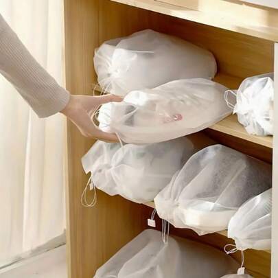 50 Túi đựng giày di động bằng vải không dệt - Túi đựng đồ du lịch có dây rút - Màu trắng - Túi chống bụi dùng một lần chuyên dụng cho giày thể thao, túi phơi giày, túi đựng giày treo, giá treo giày.
