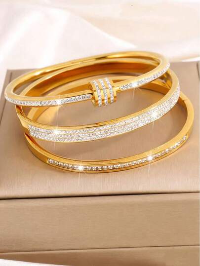 3pcs/Set Innovative Stunning Stainless Steel Bracelet Set, Exquisite Jewelry Choice, High-Quality Bracelet Set, Fashionable Gift For Christmas, Valentine's Day, Birthday And Other Occasions