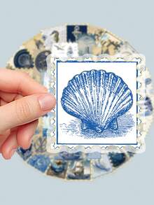 50 pièces Autocollants bleus vintage nautiques pour surfaces métalliques, convenant aux cahiers, livres, protections de pare-chocs, casques et décorations de planificateurs. Idéal comme faveurs de fête et cadeaux, fonctionne également sur les surfaces en céramique - Voir 5