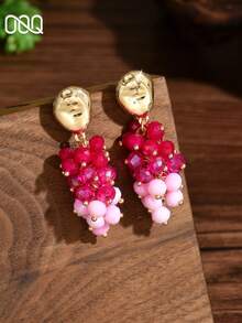 OOQ 1对时尚彩色3D仿真葡萄串珠耳环，女士手工饰品，适合海滩、情人节、母亲节、订婚、结婚等场合，可作为礼物赠送朋友（手工串珠的颜色和位置随机，光滑表面在包装和运输过程中可能会出现划痕或不平整，敬请谅解） - 玫紅色 - 查看 3