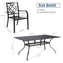 7 Pieces Patio Metal Furniture Outdoor Dining Set With 6 Stackable Bistro Chairs And 60'' X 37'' Rectangle Table With Umbrella Hole Black - 黑色 - 查看 8