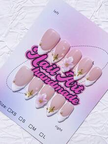 Set de 10 piezas de puntas de uñas en forma de almendra estilo Y2K "baddie", color nude y blanco con diseño de borde francés, adecuado para fiestas, bailes, uso diario, incluye kit de herramientas, gran regalo para mujeres y niñas - Blanco - Ver 3