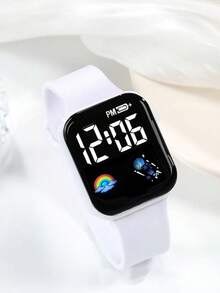 6/1pieces. Fashionable, Simple, Elegant And Adorable Square Digital Display Rainbow Pattern Decorated Electronic Watch, Paired With Butterfly Jewelry Set, Necklace, Bracelet, Earrings And Ring. Perfect For Girls To Wear At Parties, Parties, Various Festivals. It Is Also The Best Gift Choice For Mothers/Friends On Mother's Day, Back-To-School Season, Easter.(Without The Packaging Box) - Multicolor - View 7