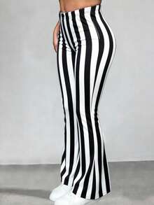 Quần legging nữ kẻ sọc đen trắng, kiểu dáng tối giản thanh lịch, ống loe mềm mại và thoải mái, thích hợp mặc ở nhà, đi bộ ngoài trời, du lịch, mua sắm và mặc thường ngày. - màu đen - Xem 3