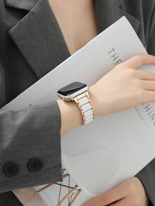 1pc Compatible With AppleWatch Band, Fashionable High-End Metal And Resin Band, Compatible With AppleWatch 40/41/42/44/45/46/49mm, Suitable For AppleWatch Ultra/10/9/8/7/6/5/SE/4 Series, Includes Band Adjustment Tool. Business Casual Band, Unisex Design. - Rose Gold - View 2