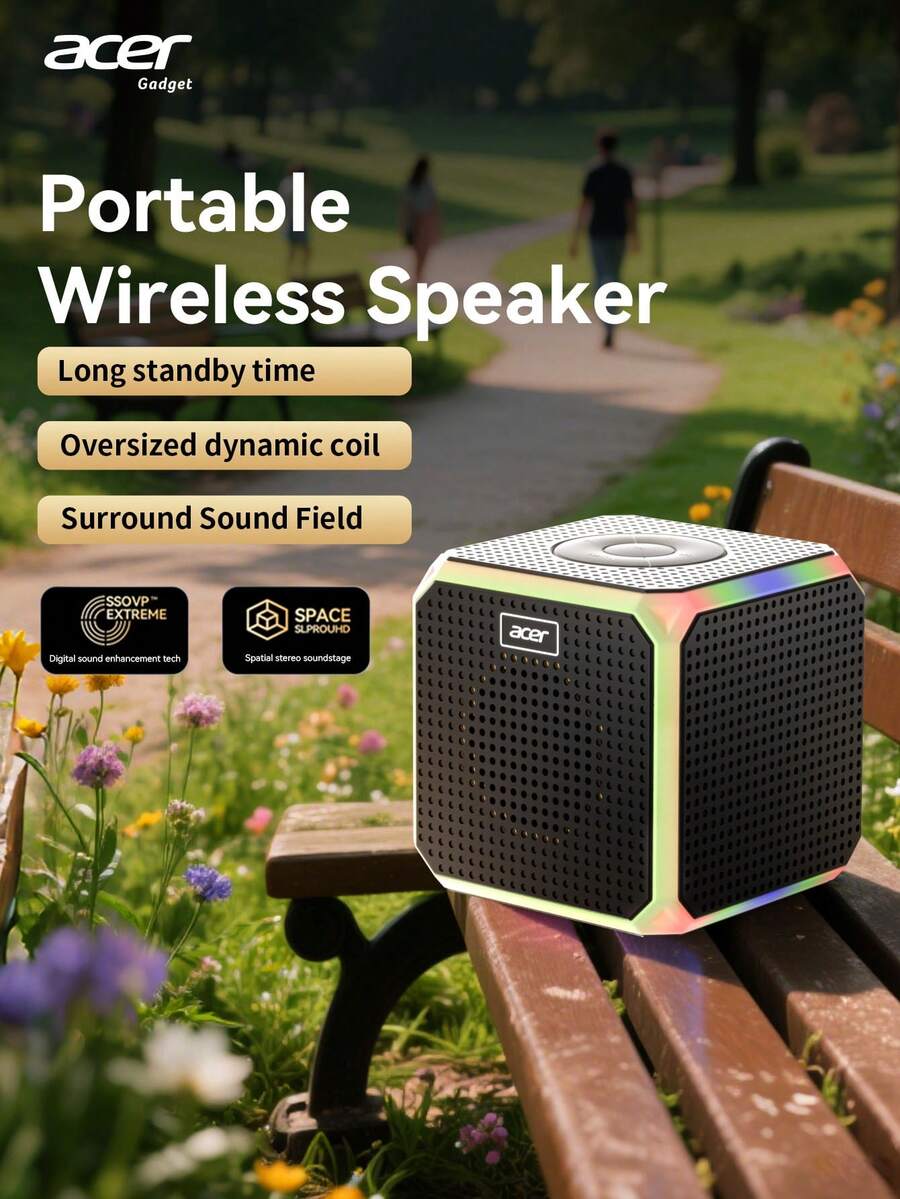 Acer 【宏碁官方正品】OSK254 便携式迷你无线蓝牙音箱，1200mAh 大容量电池，6 小时超长续航，立体声，支持 TF 卡和 FM 收音机，强劲低音，内置氛围灯，适合户外露营、聚会等场合，高品质便携式无线音箱