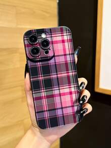 1pc New Unique Black & Pink Striped Pattern Creative Phone Case, Suitable Compatible With Apple 17 Pro Max/Air, 11/12/13/14 Plus, XR/7/8 Plus/15 Pro Max, Series - Black - View 1