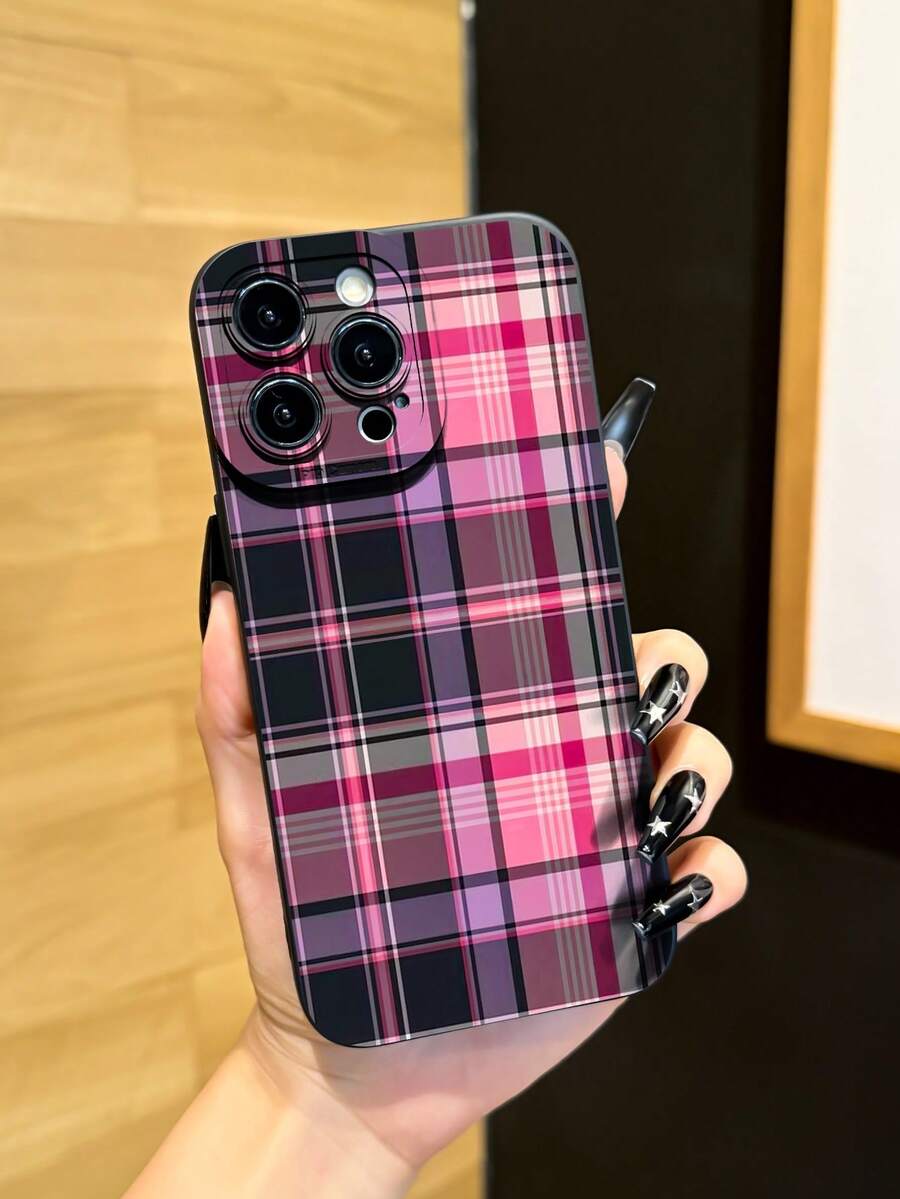 1pc New Unique Black & Pink Striped Pattern Creative Phone Case, Suitable Compatible With Apple 17 Pro Max/Air, 11/12/13/14 Plus, XR/7/8 Plus/15 Pro Max, Series - Black - View 1