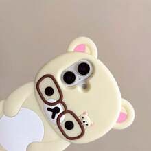 Cute Cartoon 3D Glasses Rilakkuma Phone Case For 16 15 14 13 12 11 Pro X XS Max XR 6 7 8 Plus 16plus Soft Silicone Cover - Kính màu be - Xem 5