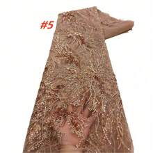 Vải ren thêu đính kim sa chất lượng cao năm 2026, vải ren lưới cao cấp của Nigeria, thích hợp để may trang phục dự tiệc cưới. - A - Xem 7