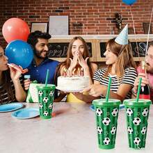 10pcs/1pc Creative Football Straw Cup, Reusable Large Capacity Plastic Football Cup (With Lid And Straw), Material: Coffee Cup, Suitable As A Gift, Applicable For Beverages, Soda, Beer, Iced Coffee, Hot Coffee, Cold And Hot Drinks, Etc. - View 2