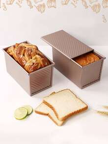 麵包盤帶蓋,不粘烘焙用品適用於烘烤麵包,碳素鋼波紋麵包吐司盒模具帶套適用於烘烤麵包,金色 - 玫瑰金 - 查看 3