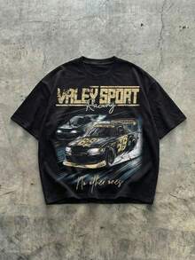 FRACTYR 男士复古街头赛车氛围 | #69 赛车图案 T 恤 | 必备街头风圆领短袖 T 恤 - 黑色 - 查看 4