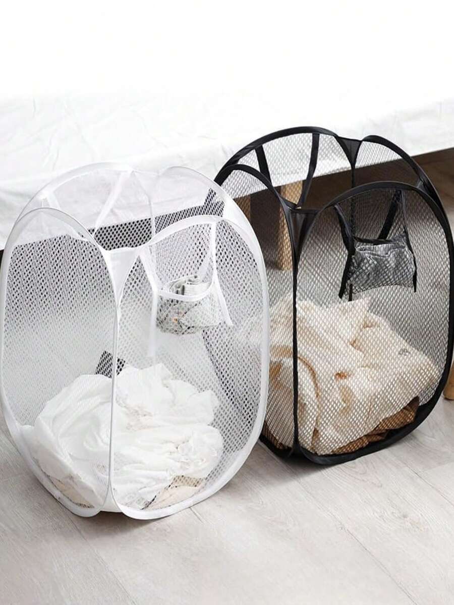 1个可折叠透气网状弹出式洗衣篮，适用于浴室、卧室、宿舍、旅行、洗衣房，是租客和学生的理想之选，用于存放和整理脏衣服，节省空间的可折叠洗衣篮，浴室配件，衣物和玩具收纳袋 - 彩色 - 查看 1
