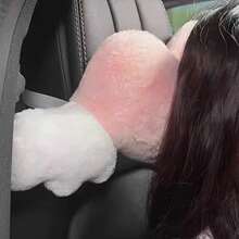 1pc Car Plush Headrest Neck Protection Pillow Plush Heart-Shaped Wings Car Neck Pillow Cushion Car Interior Supplies - Love - View 3