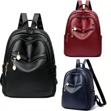 1个时尚PU皮革双肩包，女孩通勤旅行休闲背包，带拉链口袋，3种颜色可选 - 均碼 - 查看 2