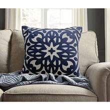Alysheer Mandala 100% Cotton Solid Embroidered Knit Pattern Decorative Throw Pillow Cover for Sofa Couch Car Living Room Bedroom Office Gifts Invisible Zipper 18x18 Inch/45x45 cm (Navy Blue) - Azul - Ver 3
