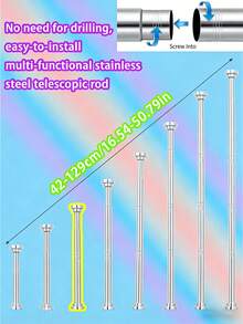 Extendable Stainless Steel Tension Rod - No Drilling Required, Adjustable Length For Curtains, Wardrobe, Shower Curtain, Drying Rack - Silver, Black, White, Gray Options With Plastic Base - White - View 13