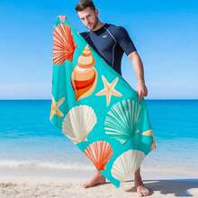 1pc Ocean Creatures Starfish Seashell Print Beach Towel, Super Absorbent Quick Dry Towel For Swimming, Soft Beach Blanket, Suitable For Beach, Swimming, Outdoor Camping Travel, Ideal Beach Essential - A - View 4