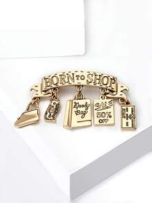 Born To Shop Brooch Pin For Women - Cute Money Bag Letter Tag Brooch For Sweater Jacket Hat Shoes Outfit Accessory - Born Shopaholic - View 4