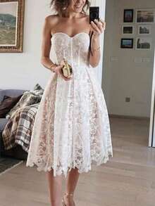 Dress Women's Skinny Bandeau Dress Sexy Embroidered Lace Dress - 白色 - 查看 1