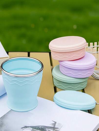 1个可折叠硅胶旅行杯 200ml 防漏可折叠便携水杯，适用于户外露营和徒步旅行