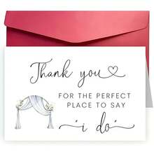 OBOVAY 1件優雅婚禮感謝卡－「I Do」愛心與面紗設計，附「Thank You For The Perfect Place To Say I Do」訊息，含信封，適用於場地感謝、新娘婚前派對、伴娘禮物，真摯情感婚禮賀卡 - A - 查看 2