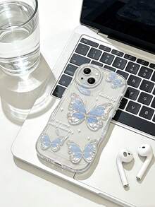 Gradient Butterfly Apple 17Promax Phone Case Transparent Apple 16Pro Silicone 15 Sparkling Powder Soft Case Simple - Light Blue - View 2
