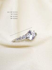 1枚时尚闪耀的六爪圆形立方氧化锆结婚戒指，铜镶嵌氧化锆女士戒指 - 銀色 - 查看 2