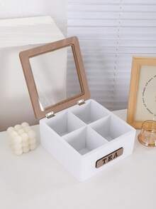 1pc Modern Minimalist Design White Elevated Wooden Tea Box, 4/6/9 Compartments Tea Bag Organizer, Coffee Bag Storage Box With Glass Display Window, Suitable For Tea Room, Coffee Shop, Pantry, Living Room, Dining Room - Multicolor - View 10