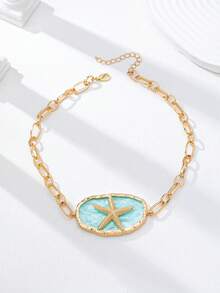 1pc Women's Gold-Plated Chunky Starfish Pendant Necklace - Ocean Theme Shell Pendant Necklace - Boho Summer Beach Vacation Accessory - Multicolor - View 2