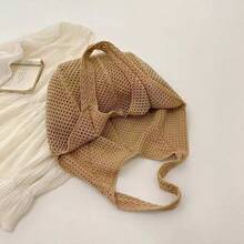 1 chiếc túi tote dệt kim thời trang mùa hè mới, túi lưới, túi đi biển đan móc - màu nâu - Xem 2