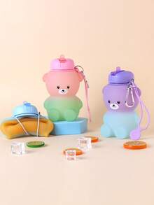 Cute Bear Collapsible Silicone Kids Water Bottle 600ml, Platinum, Foldable &5-Level Drop Resistant, Carabiner Clip, Leakproof | Gift, Festival Special, Back To School, Easter Basket, Christmas Stocking Stuffer For Boys Girls Toddler - Multicolor - View 4