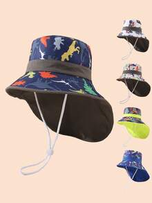 1pc Kids Printed Bucket Hat, Toddler UV Protection Wide Brim Outdoor Beach Hat, Boys Girls Summer Casual Daily Wear - 1PC Printing - View 1