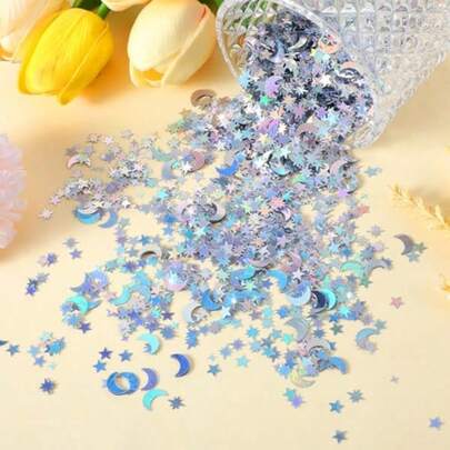 15g Confeti de estrellas, confeti de brillo de estrellas, confeti metálico holográfico de luna y estrellas adecuado para graduación, boda, suministros para fiesta de graduación 2026, despedida de soltera, suministros para fiesta de despedida de soltera, suministros para fiesta de graduación