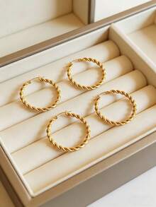 One Pair/Two Pairs Gold Tone Braided Hoop Earring The Size Is 3.5 Cm/1.37 Inch Exaggerated Large Circle Metal Earrings For Women, Daily & Party Wear Minimalist Statement Earrings, Vacation & Date Night Jewelry - Multicolor - View 6