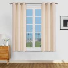1pc/2pcs Light Filtering Curtains/Top Tie Solid Curtains/Light Balancing Filtering Sunlight Curtains, Multiple Sizes & Colors Available, Faux Linen Texture Suitable For Living Room, Bedroom, Kitchen, Home, Farmhouse, Rustic Decor, Beige Curtains - Beige - View 25